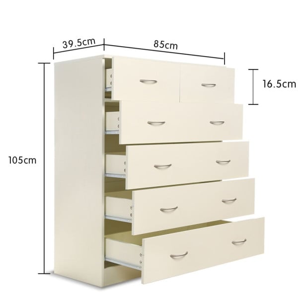 Sarantino Tallboy Dresser 6 Chest Of Drawers Cabinet 85 x 39.5 x 105cm in White Image 11
