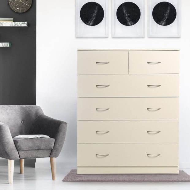 Sarantino Tallboy Dresser 6 Chest Of Drawers Cabinet 85 x 39.5 x 105cm in White Image 10