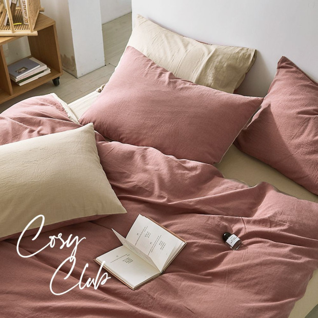 Cosy Club Quilt Cover Set Cotton Duvet Double Red Beige Image 3