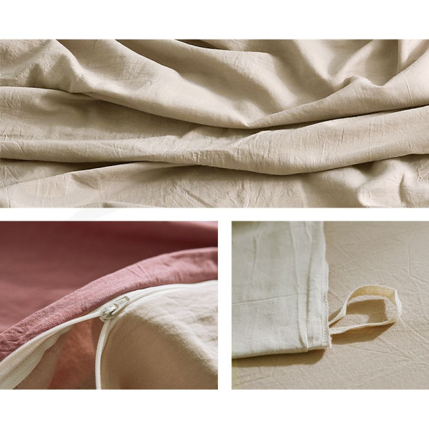 Cosy Club Quilt Cover Set Cotton Duvet Double Red Beige Image 4