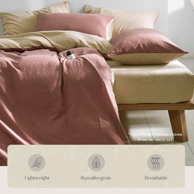 Cosy Club Quilt Cover Set Cotton Duvet Double Red Beige Image 6