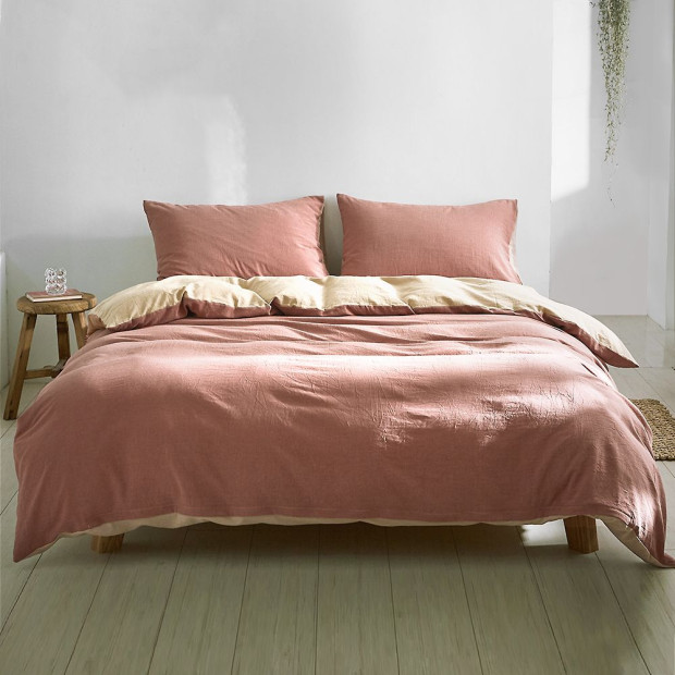 Cosy Club Quilt Cover Set Cotton Duvet Double Red Beige Image 8