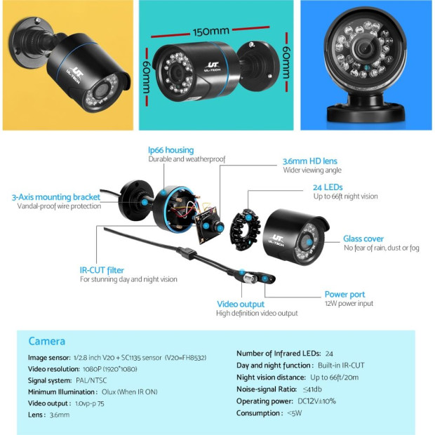 Ul-tech 1080p Cctv Camera Home Security System Dvr Hd Night Vision 4tb Image 6