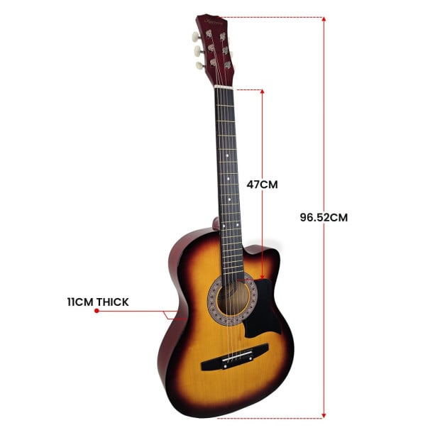 Karrera 38in Cutaway Acoustic Guitar with Guitar Bag - Sun Burst Image 4