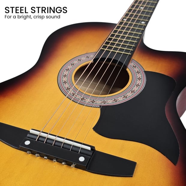 Karrera 38in Cutaway Acoustic Guitar with Guitar Bag - Sun Burst Image 7