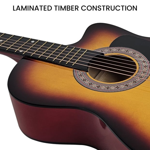 Karrera 38in Cutaway Acoustic Guitar with Guitar Bag - Sun Burst Image 9