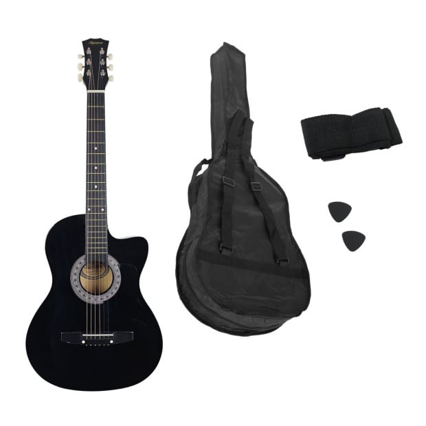 Karrera 38in Cutaway Acoustic Guitar with Guitar Bag - Black Image 4