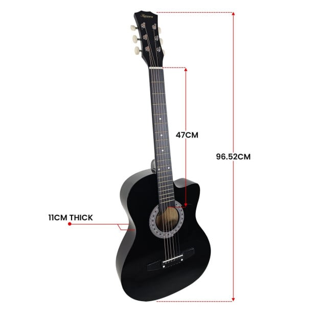 Karrera 38in Cutaway Acoustic Guitar with Guitar Bag - Black Image 5
