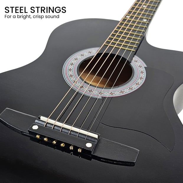 Karrera 38in Cutaway Acoustic Guitar with Guitar Bag - Black Image 7