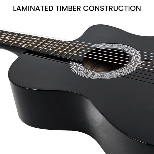 Karrera 38in Cutaway Acoustic Guitar with Guitar Bag - Black Image 9