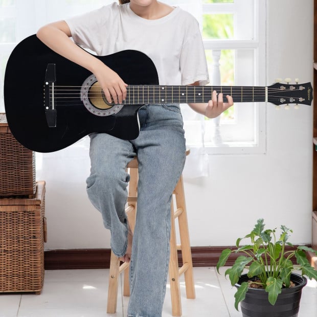 Karrera 38in Cutaway Acoustic Guitar with Guitar Bag - Black Image 10
