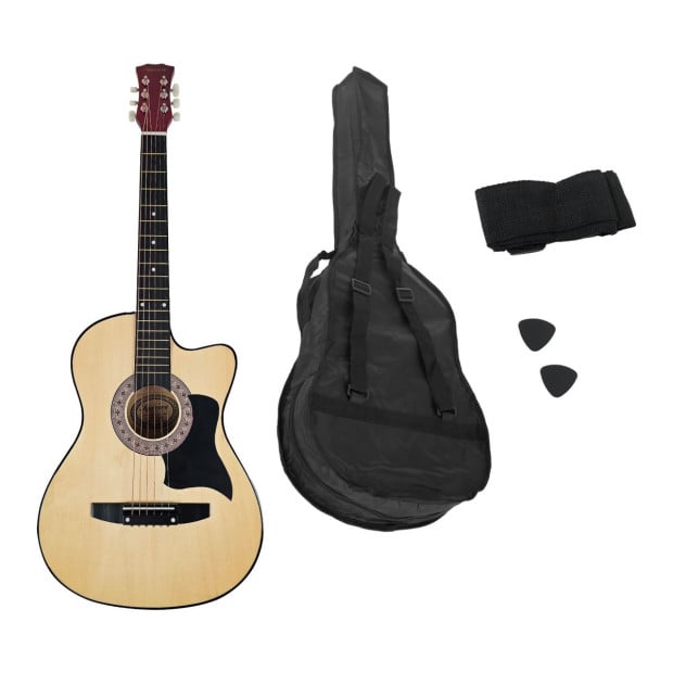 Karrera 38in Cutaway Acoustic Guitar with Carry Bag - Natural Image 4