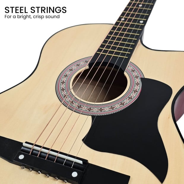 Karrera 38in Cutaway Acoustic Guitar with Carry Bag - Natural Image 8