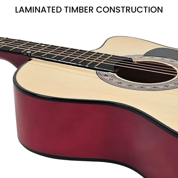 Karrera 38in Cutaway Acoustic Guitar with Carry Bag - Natural Image 10