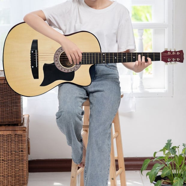 Karrera 38in Cutaway Acoustic Guitar with Carry Bag - Natural Image 11