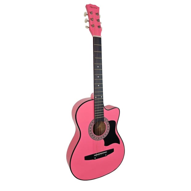 Karrera 38in Cutaway Acoustic Guitar with Carry Bag - Pink Image 2