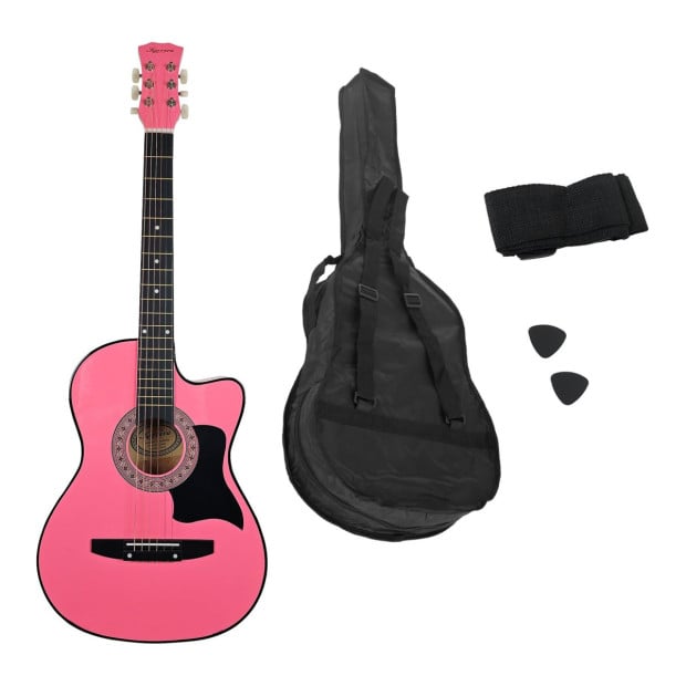 Karrera 38in Cutaway Acoustic Guitar with Carry Bag - Pink Image 4