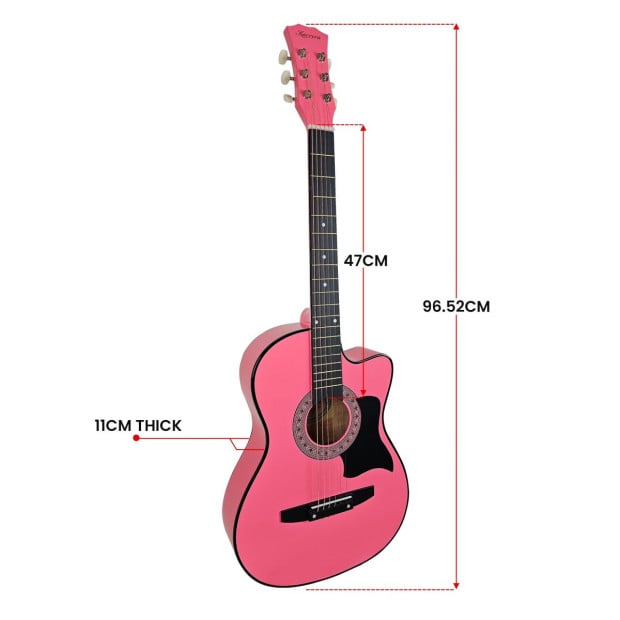 Karrera 38in Cutaway Acoustic Guitar with Carry Bag - Pink Image 5