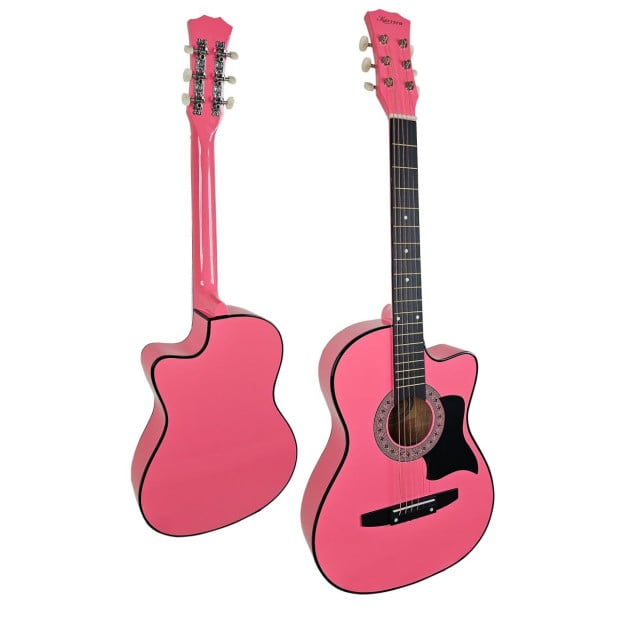 Karrera 38in Cutaway Acoustic Guitar with Carry Bag - Pink Image 3