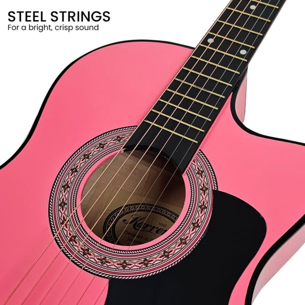 Karrera 38in Cutaway Acoustic Guitar with Carry Bag - Pink Image 7
