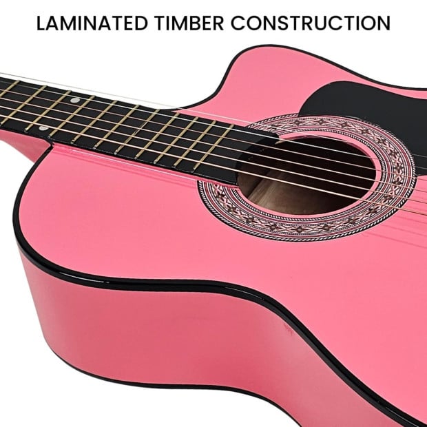 Karrera 38in Cutaway Acoustic Guitar with Carry Bag - Pink Image 9