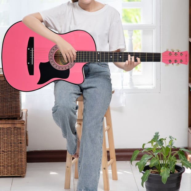 Karrera 38in Cutaway Acoustic Guitar with Carry Bag - Pink Image 10