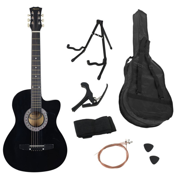 Karrera 38in Pro Cutaway Acoustic Guitar with Carry Bag - Black Image 4