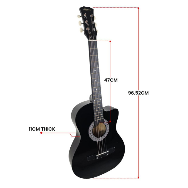 Karrera 38in Pro Cutaway Acoustic Guitar with Carry Bag - Black Image 5
