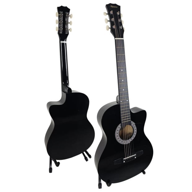 Karrera 38in Pro Cutaway Acoustic Guitar with Carry Bag - Black Image 3