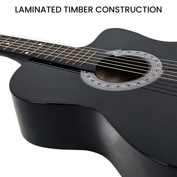 Karrera 38in Pro Cutaway Acoustic Guitar with Carry Bag - Black Image 9