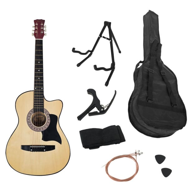 Karrera 38in Pro Cutaway Acoustic Guitar with guitar bag - Natural Image 4