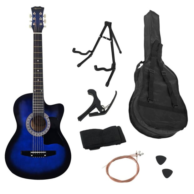 Karrera 38in Pro Cutaway Acoustic Guitar with Bag Strings - Blue Burst Image 3