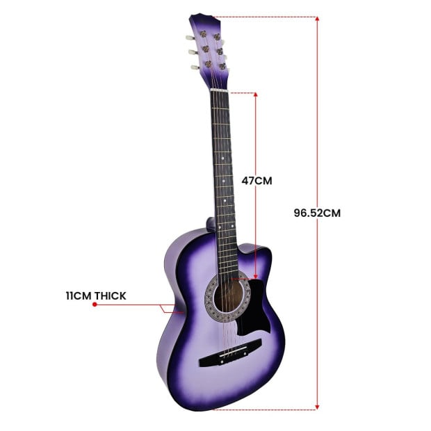 Karrera 38in Pro Cutaway Acoustic Guitar with guitar bag - Purple Burst Image 5
