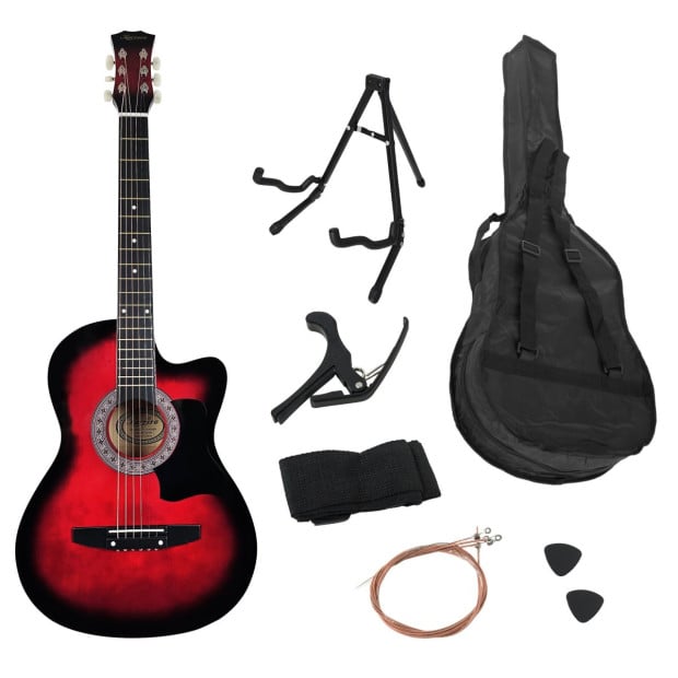 Karrera 38in Pro Cutaway Acoustic Guitar with guitar bag - Red Burst Image 4