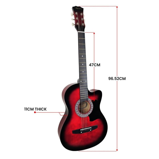 Karrera 38in Pro Cutaway Acoustic Guitar with guitar bag - Red Burst Image 5