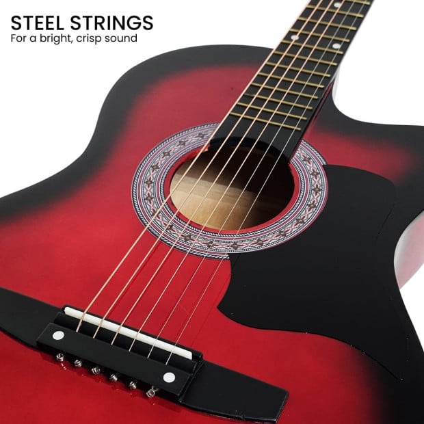 Karrera 38in Pro Cutaway Acoustic Guitar with guitar bag - Red Burst Image 7