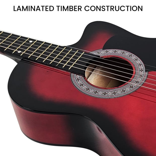 Karrera 38in Pro Cutaway Acoustic Guitar with guitar bag - Red Burst Image 9