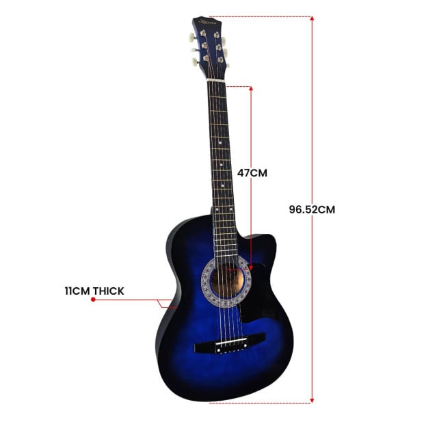 Karrera 38in Cutaway Acoustic Guitar with Carry Bag - Blue Burst Image 6