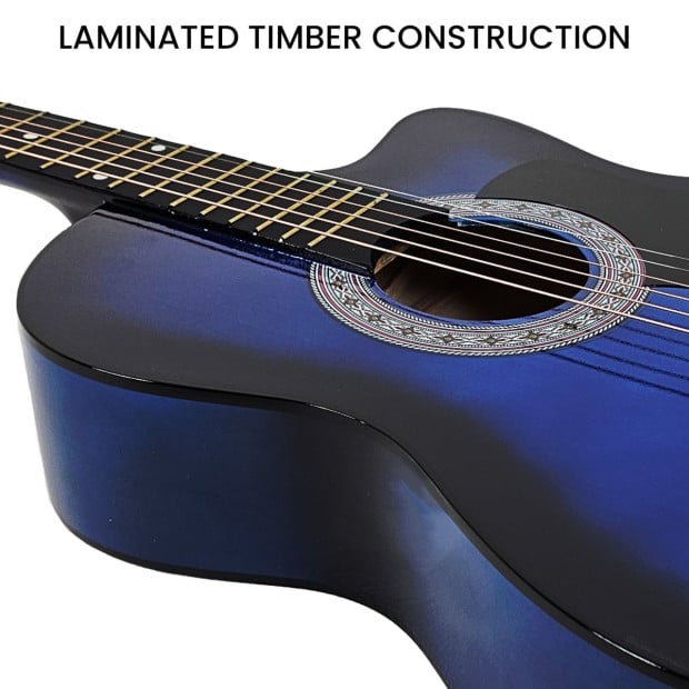 Karrera 38in Cutaway Acoustic Guitar with Carry Bag - Blue Burst Image 10
