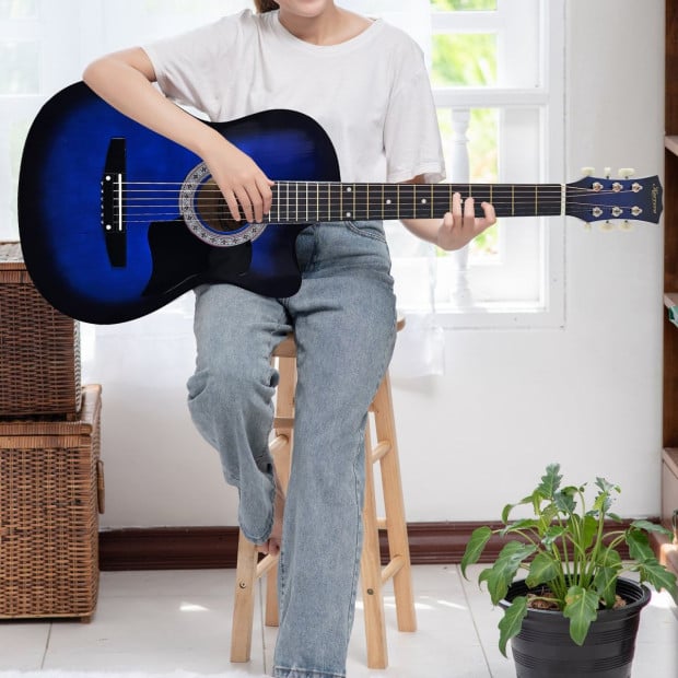 Karrera 38in Cutaway Acoustic Guitar with Carry Bag - Blue Burst Image 11