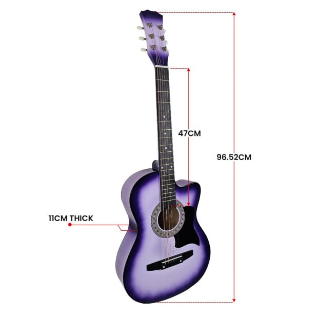 Karrera 38in Cutaway Acoustic Guitar with Carry Bag - Purple Burst Image 5