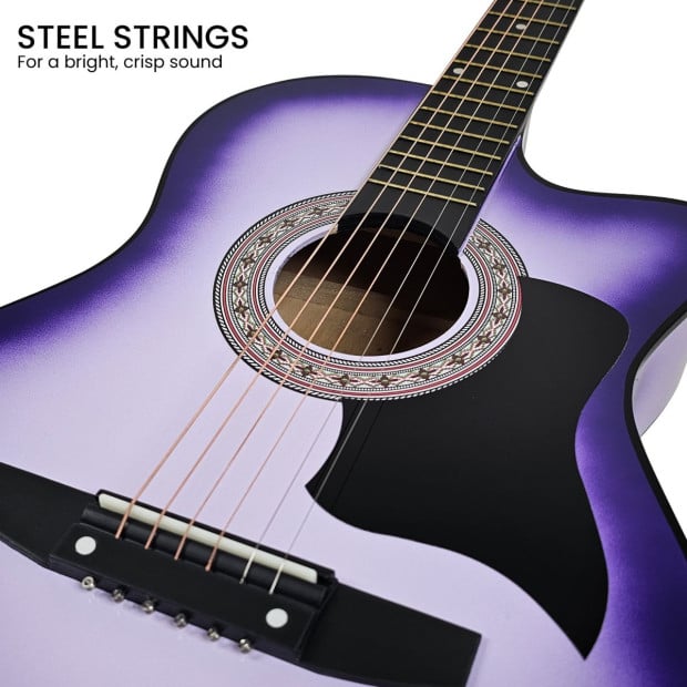 Karrera 38in Cutaway Acoustic Guitar with Carry Bag - Purple Burst Image 7