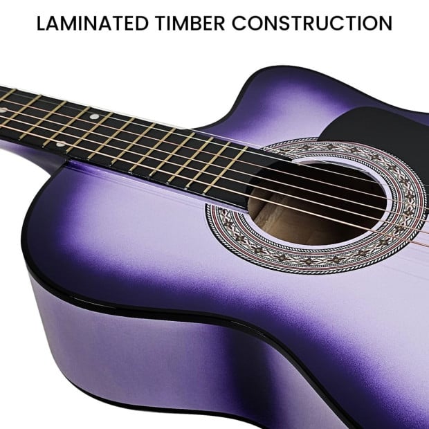 Karrera 38in Cutaway Acoustic Guitar with Carry Bag - Purple Burst Image 9
