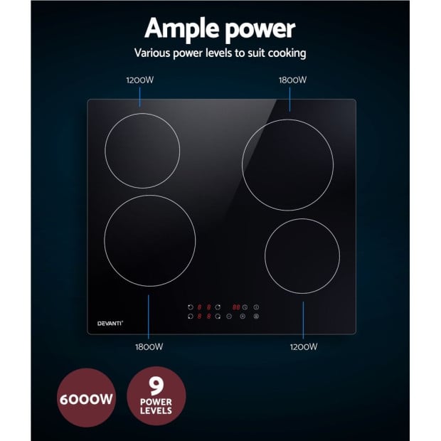 Ceramic Cooktop 60cm Electric Cooker 4 Burner Stove Hob Touch Control Image 5