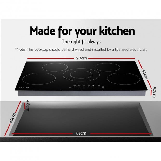 90cm Ceramic Cooktop Electric Cook Top 5 Burner Stove Touch Control Image 2