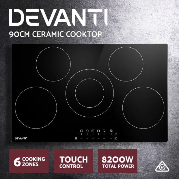 90cm Ceramic Cooktop Electric Cook Top 5 Burner Stove Touch Control Image 3