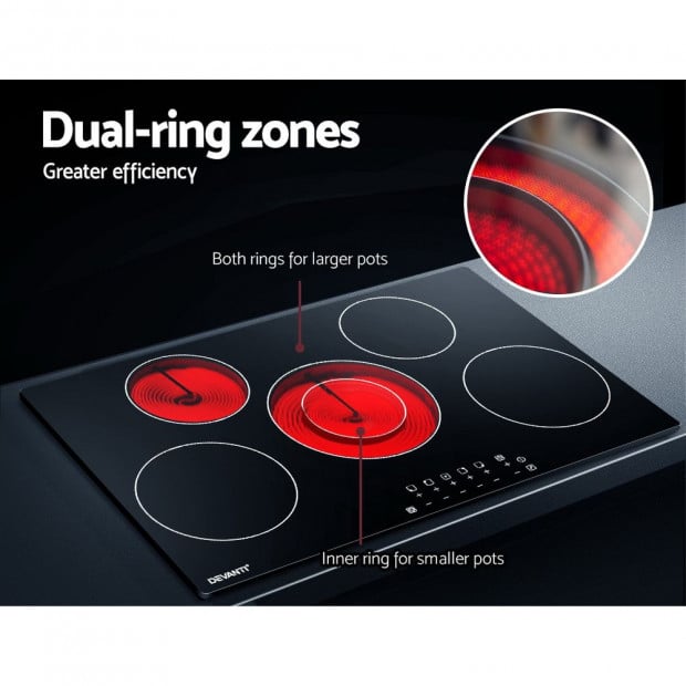 90cm Ceramic Cooktop Electric Cook Top 5 Burner Stove Touch Control Image 4
