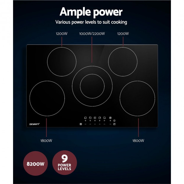 90cm Ceramic Cooktop Electric Cook Top 5 Burner Stove Touch Control Image 5