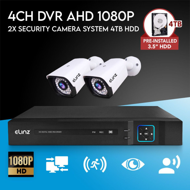 4CH DVR AHD 1080P HD CCTV 2x Outdoor Bullet Security Camera 4TB HDD