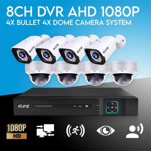 8CH AHD 1080P HD DVR 4x Outdoor Bullet 4x Dome Security Camera No HDD
